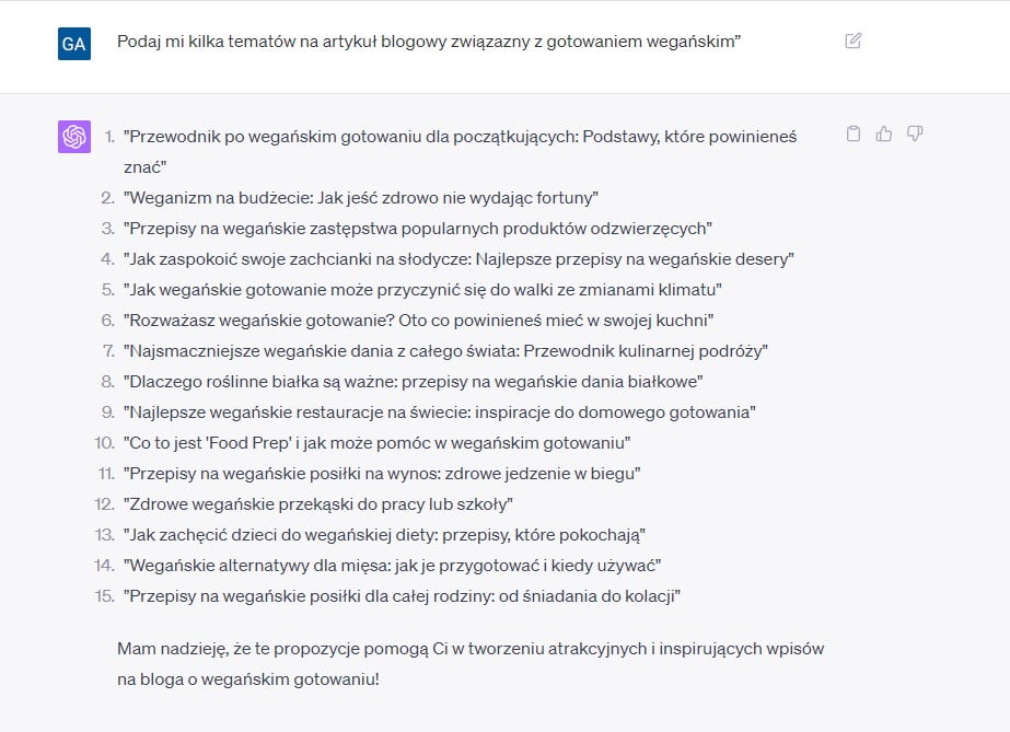 art. chatgpt prompt o gotowaniu weganskim Agencja social media, fanpage i reklama na FB. Rzeszów - Emedialni.pl